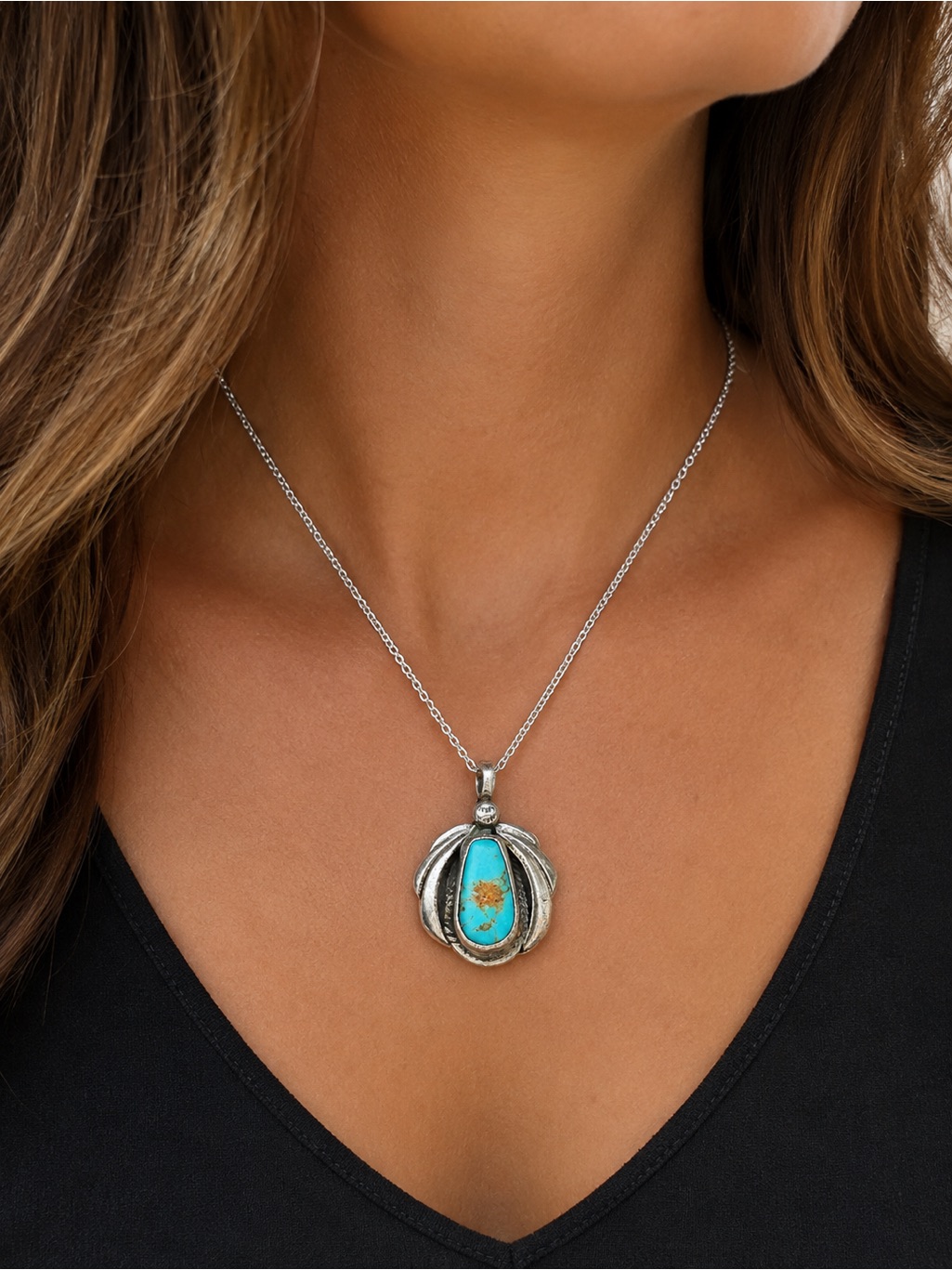 J. Begay Native American Sterling Silver Turquoise Pendant